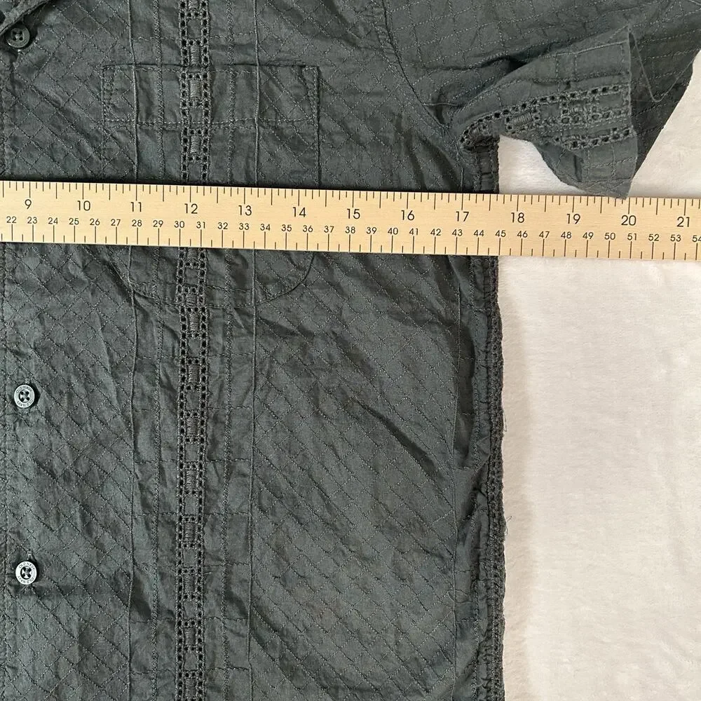Old Navy Textured Embroidered Cabana Button Down Green Boys Shirt Size Large